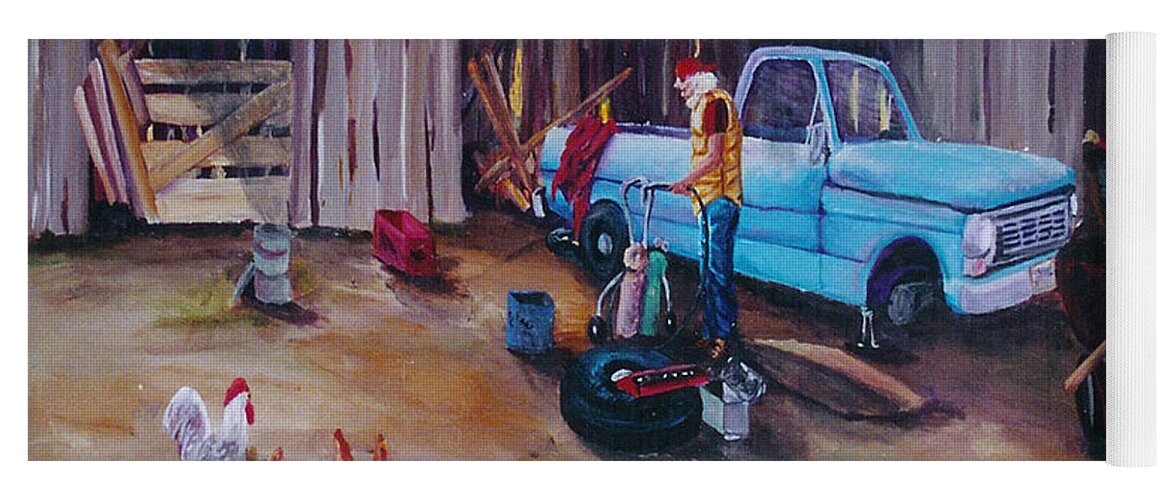 Flat Tire Yoga Mat featuring the painting Flat Tire by Gail Daley