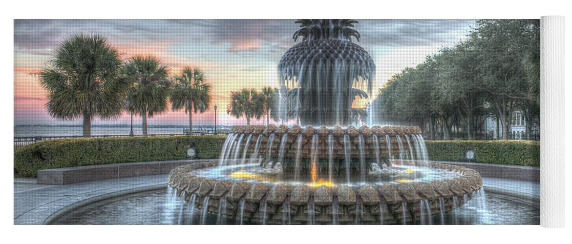 Pineapple Fountain Yoga Mat featuring the photograph Majestic Sunset in Waterfront Park by Dale Powell