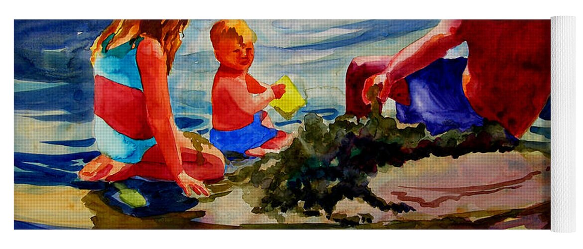 Beach Prints Yoga Mat featuring the painting Sandcastles with Daddy by Julianne Felton