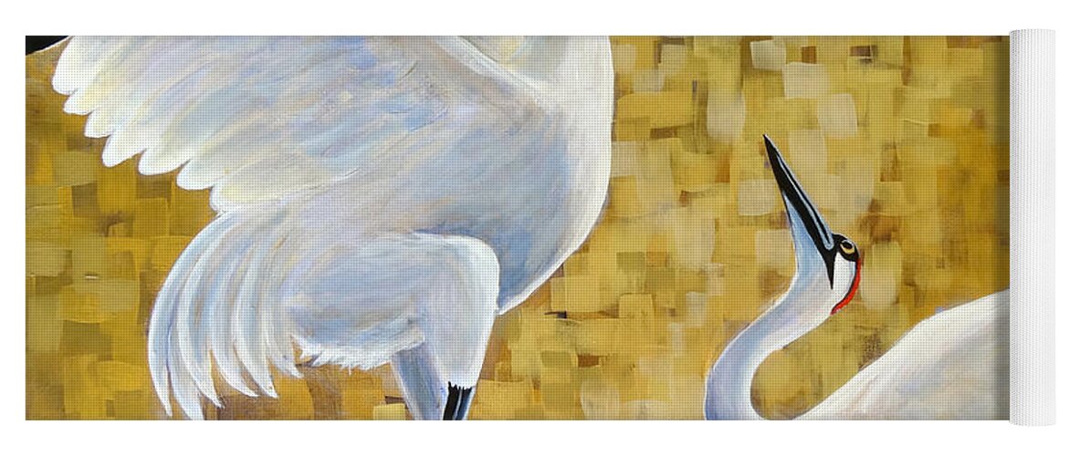 Whooping Cranes Yoga Mat featuring the painting Shall We? by Ande Hall