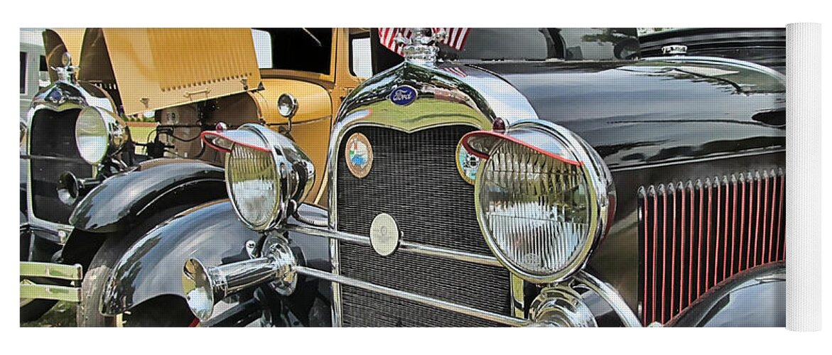 Victor Montgomery Yoga Mat featuring the photograph '29 Ford Model A Headlights #29 by Vic Montgomery