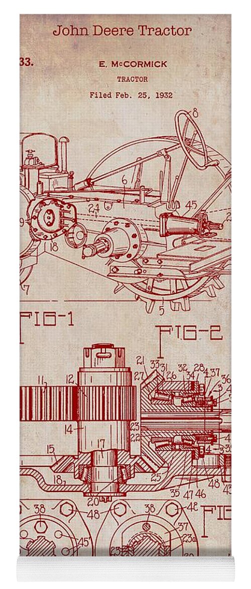 Patent Yoga Mat featuring the drawing John Deere Tractor Patent 1933 #3 by Mountain Dreams