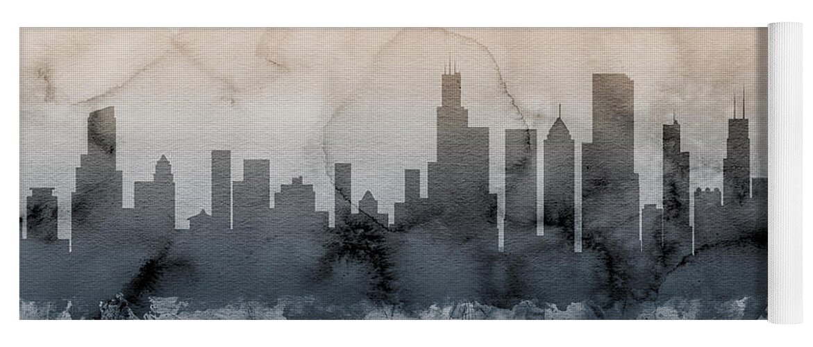 Chicago Yoga Mat featuring the digital art Chicago Illinois Skyline #4 by Michael Tompsett