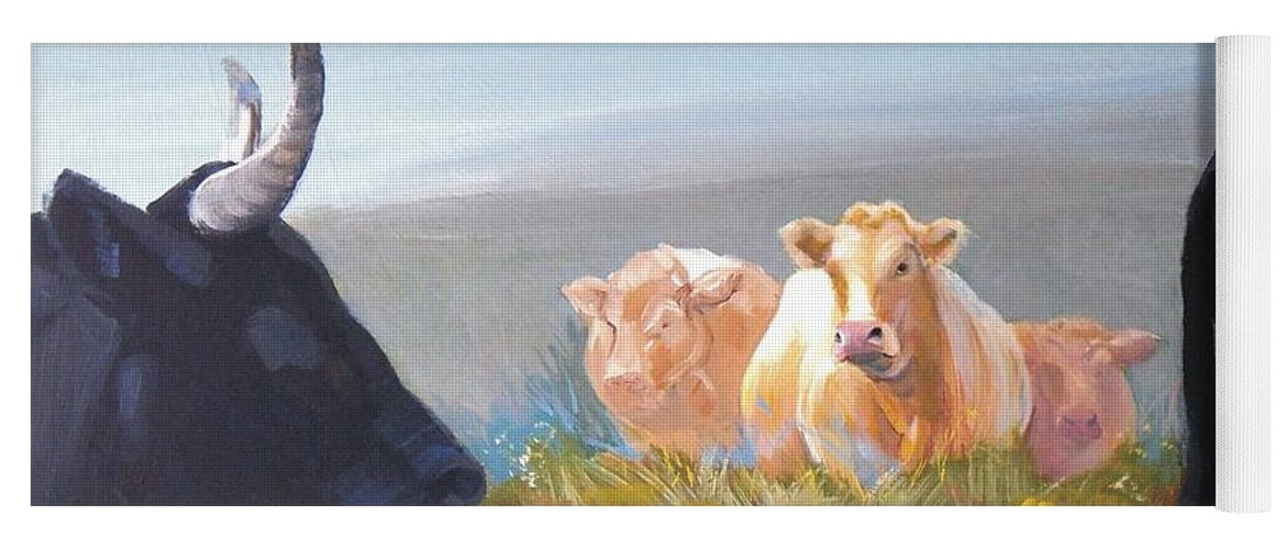 White Park Cattle Yoga Mat featuring the painting Cows #2 by Mike Jory