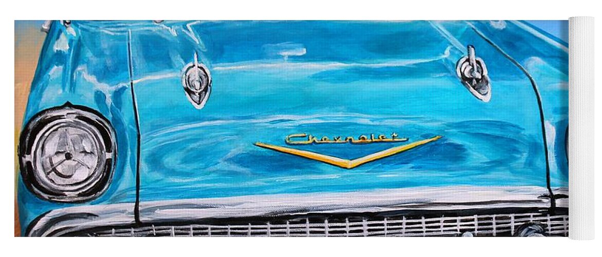 Chevy Yoga Mat featuring the painting '57 Chevy Front End by Karl Wagner