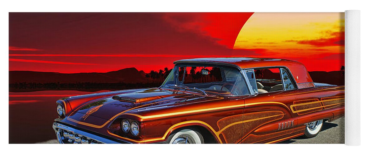 Ford Yoga Mat featuring the photograph 58 Thunderbird in the setting Sun by Randy Harris