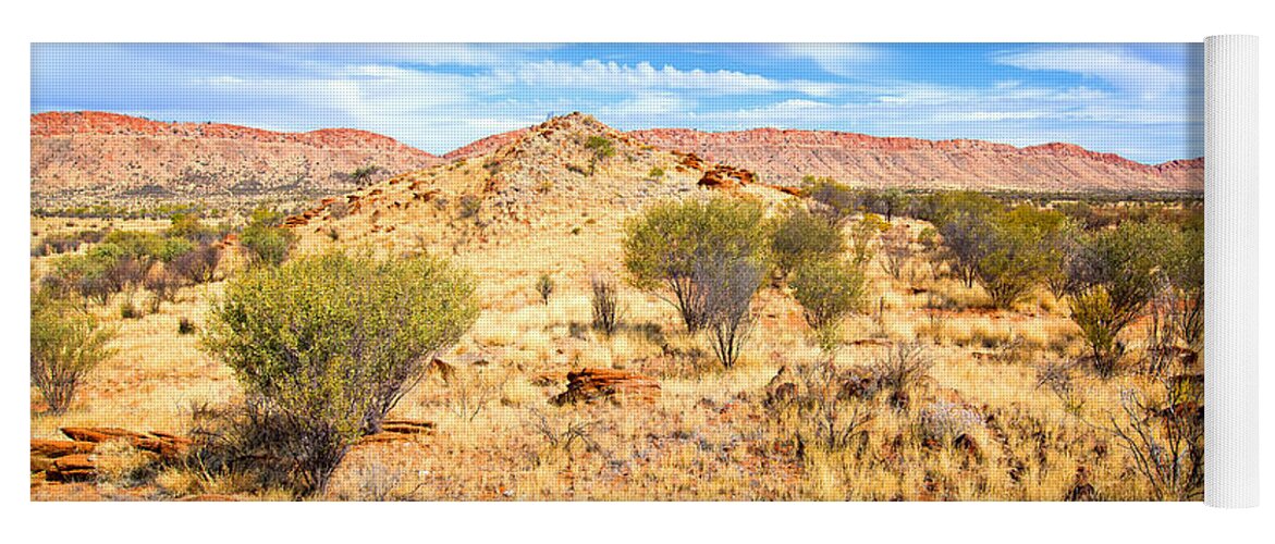Central Australia Landscape Outback Water Hole West Mcdonnell Ranges Northern Territory Australian Landscapes Ghost Gum Trees Larapinta Drive Yoga Mat featuring the photograph West McDonnell Ranges Larapinta Drive by Bill Robinson
