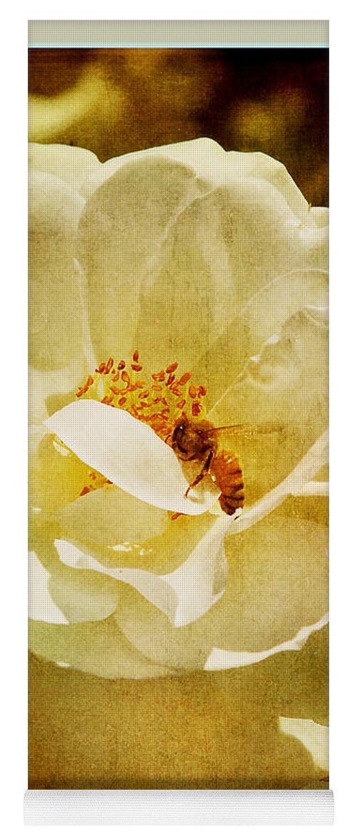 Garden Yoga Mat featuring the photograph A Bee and Rose by Linda Olsen