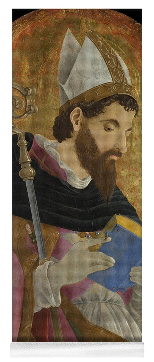 Marco Zoppo Yoga Mat featuring the painting A Bishop Saint perhaps Saint Augustine by Marco Zoppo