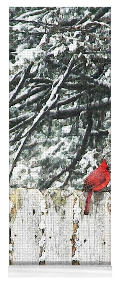 Christmas Yoga Mat featuring the painting A Christmas Cardinal by PainterArtist FIN