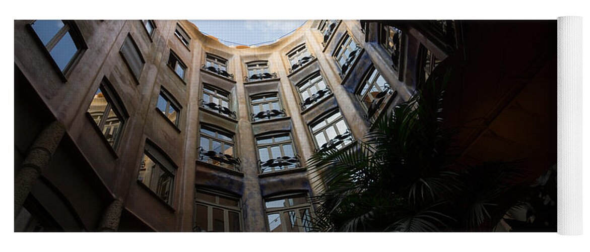 La Pedrera Yoga Mat featuring the photograph A Courtyard Curved Like a Hug - Antoni Gaudi's Casa Mila Barcelona Spain by Georgia Mizuleva