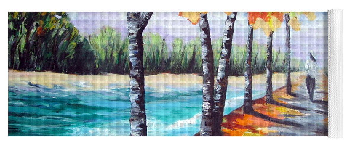 Landscape Yoga Mat featuring the painting A Fall Stroll by Rosie Sherman