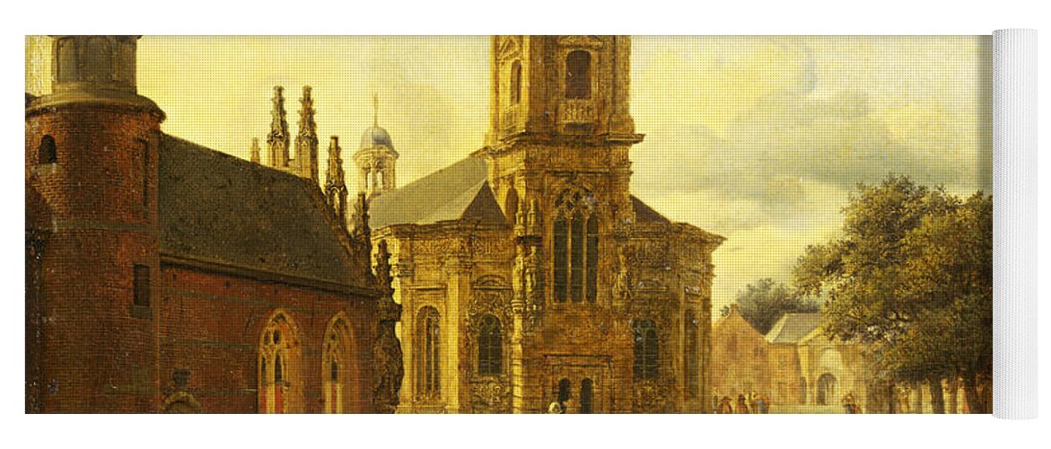 Jan Van Der Heyden Yoga Mat featuring the painting A Square before a Church by Jan van der Heyden