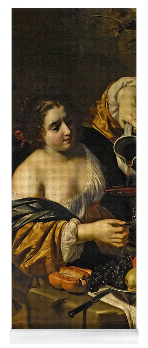 Nicolas Regnier Yoga Mat featuring the painting A young woman pouring red wine from a pitcher into a glass by Nicolas Regnier