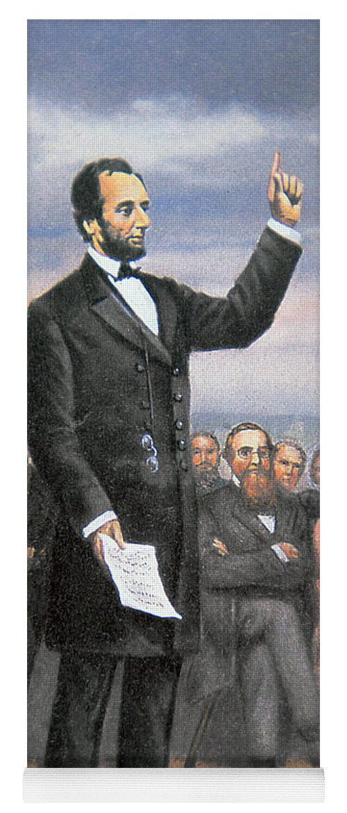 16th President Of The United States Yoga Mat featuring the painting Abraham lincoln Delivering the Gettysburg Address by American School