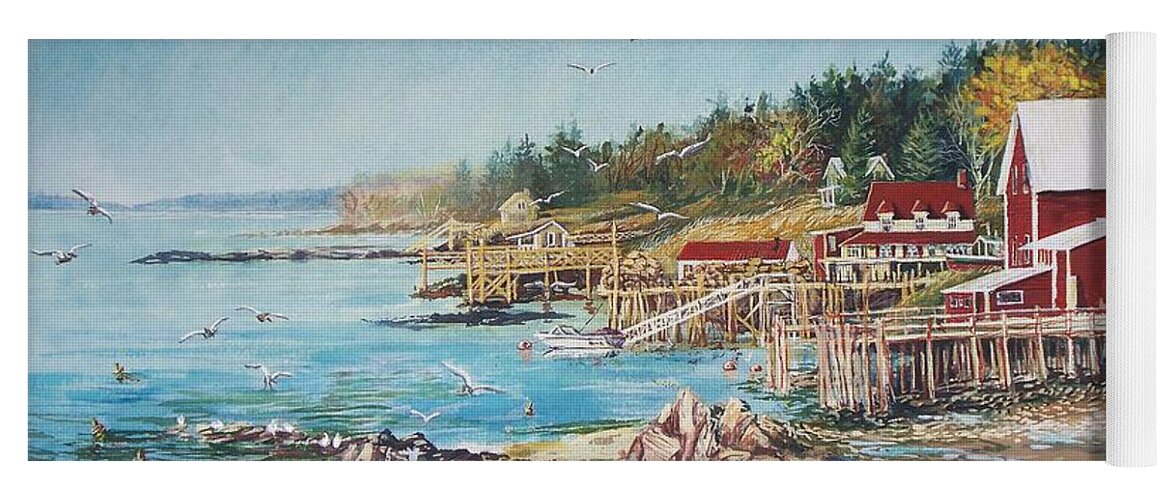  Seagulls Yoga Mat featuring the painting Across the Bridge by Joy Nichols