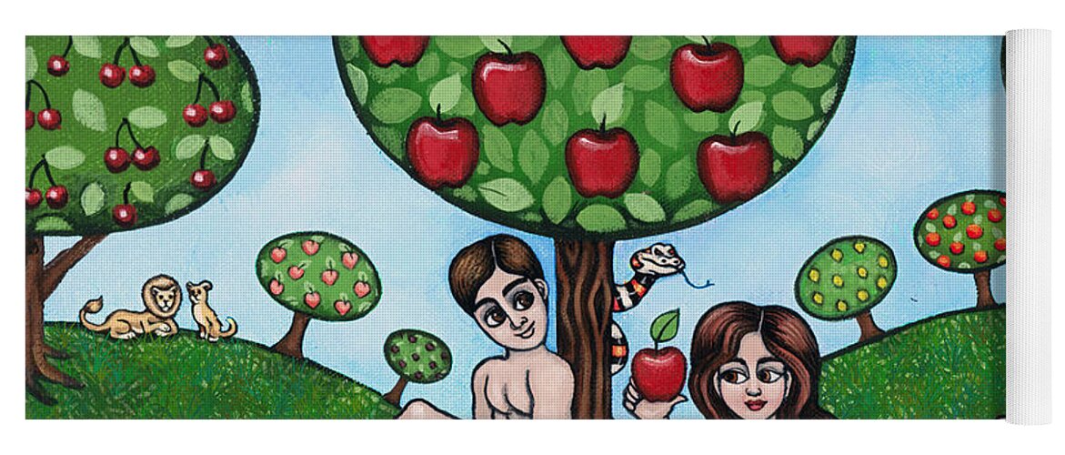 Adam And Eve Yoga Mat featuring the painting Adam and Eve The Naked Truth by Victoria De Almeida