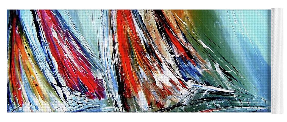 Abstract Art Yoga Mat featuring the painting SAILING PAINTINGS Skillful sailors like stormy seas by Mary Cahalan Lee - aka PIXI
