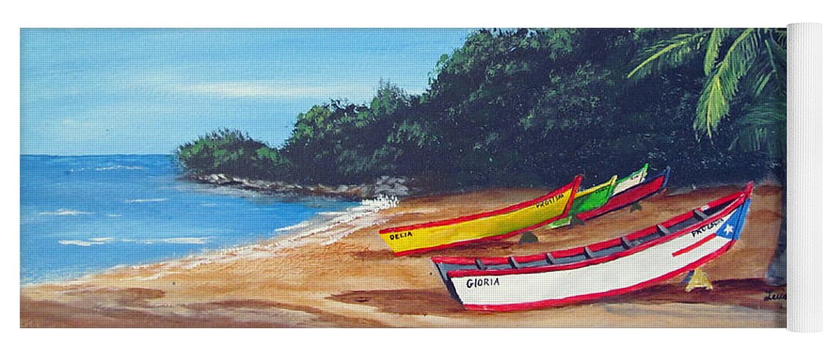 Crashboat Beach Yoga Mat featuring the painting Aguadilla Beautiful Beach by Luis F Rodriguez