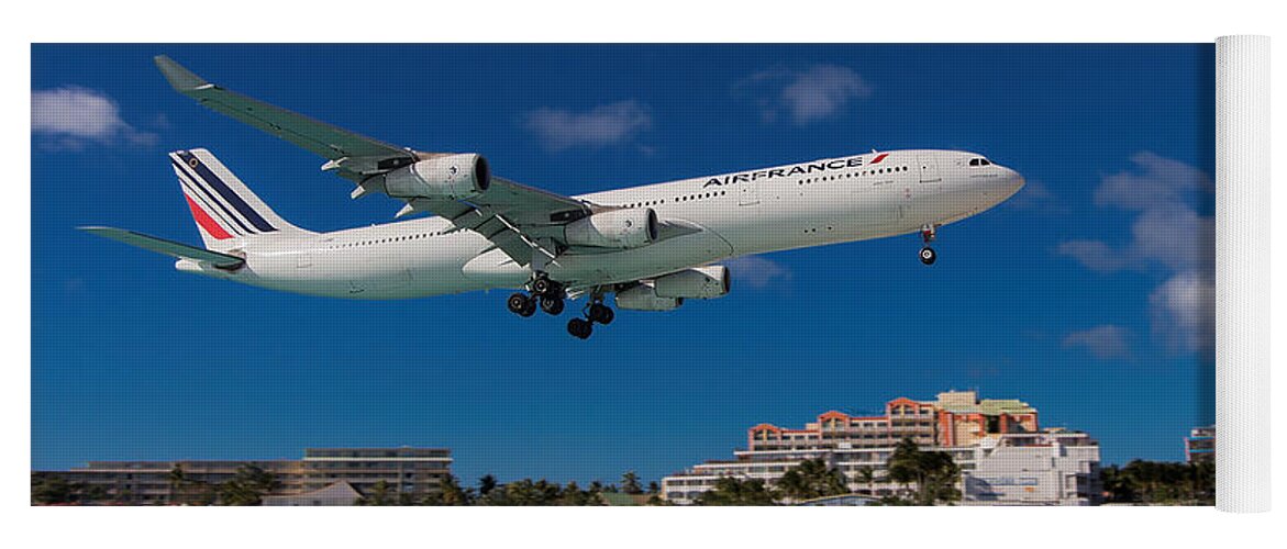 Air France Yoga Mat featuring the photograph Air France at St. Maarten #1 by David Gleeson