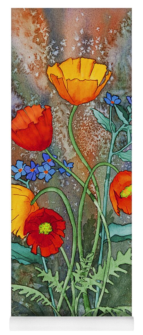 Alaska Poppies And Forget Me Nots Yoga Mat featuring the painting Alaska Poppies and Forgetmenots by Teresa Ascone