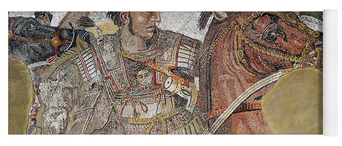 Unknown Yoga Mat featuring the painting Alexander Mosaic. Battle of Issus Mosaic. Detail by Unknown