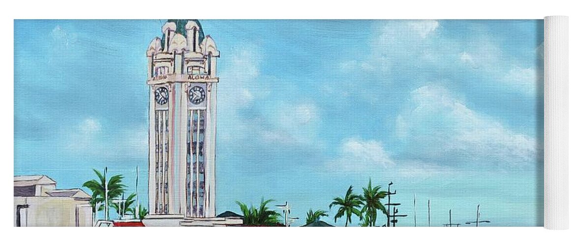 Aloha Yoga Mat featuring the painting Aloha Tower by Larry Geyrozaga