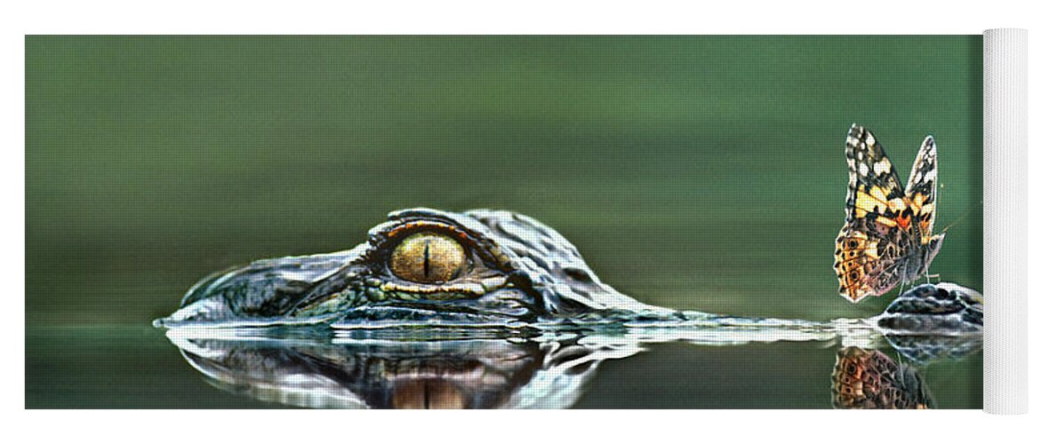 Feb0514 Yoga Mat featuring the photograph American Alligator And Butterfly by Tim Fitzharris