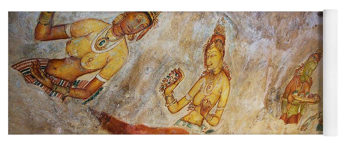 Sri Lanka Yoga Mat featuring the photograph Ancient Cave Painting in Sigiriya. Sri Lanka by Jenny Rainbow