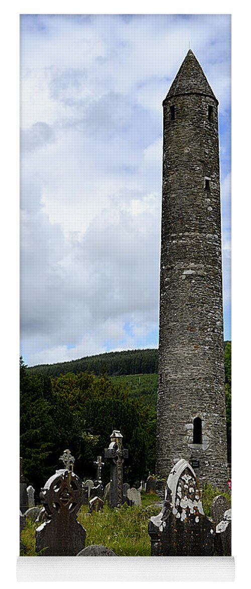 Tower Yoga Mat featuring the photograph Ancient Round Tower at Glendalough by Richard Ortolano