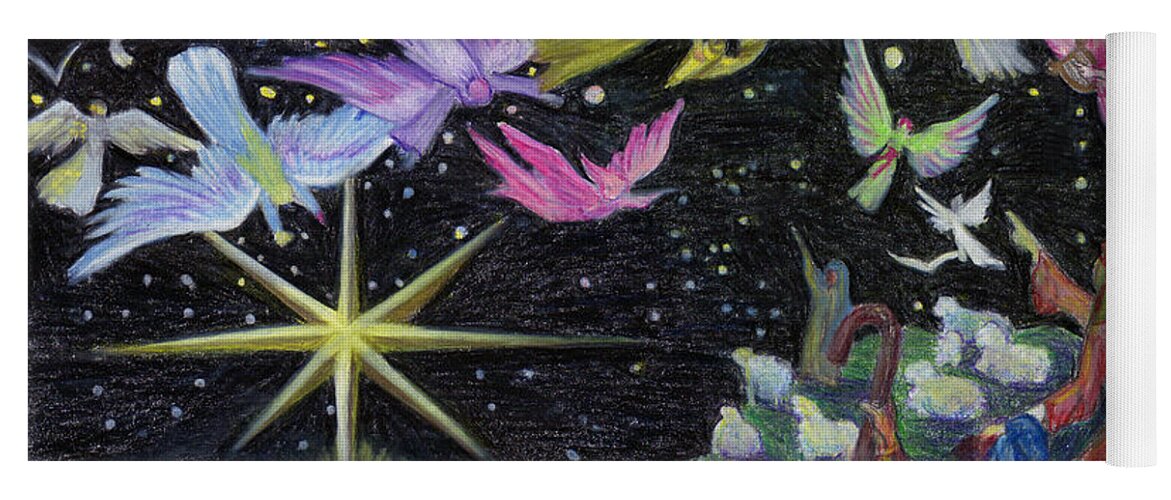 Nativity Yoga Mat featuring the painting Angel Skies by Nancy Cupp
