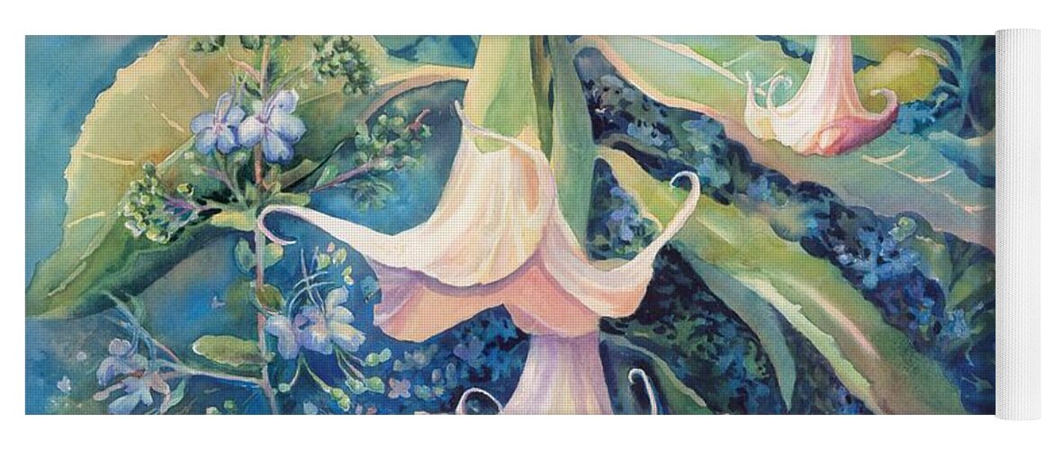 Angels Trumpets Yoga Mat featuring the painting Angels Trumpets II by Marilyn Young