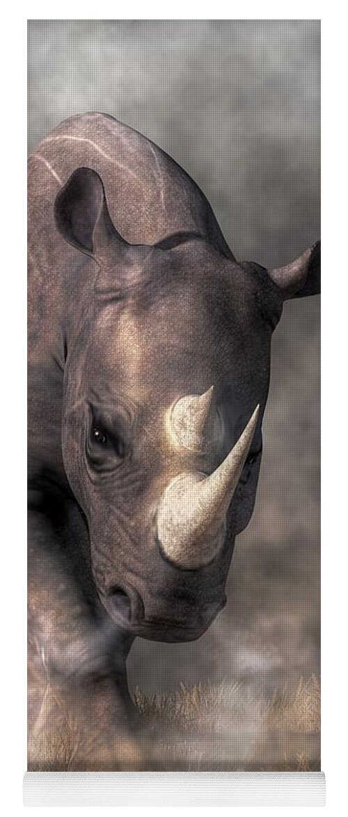 Angry Rhino Yoga Mat featuring the digital art Angry Rhino by Daniel Eskridge