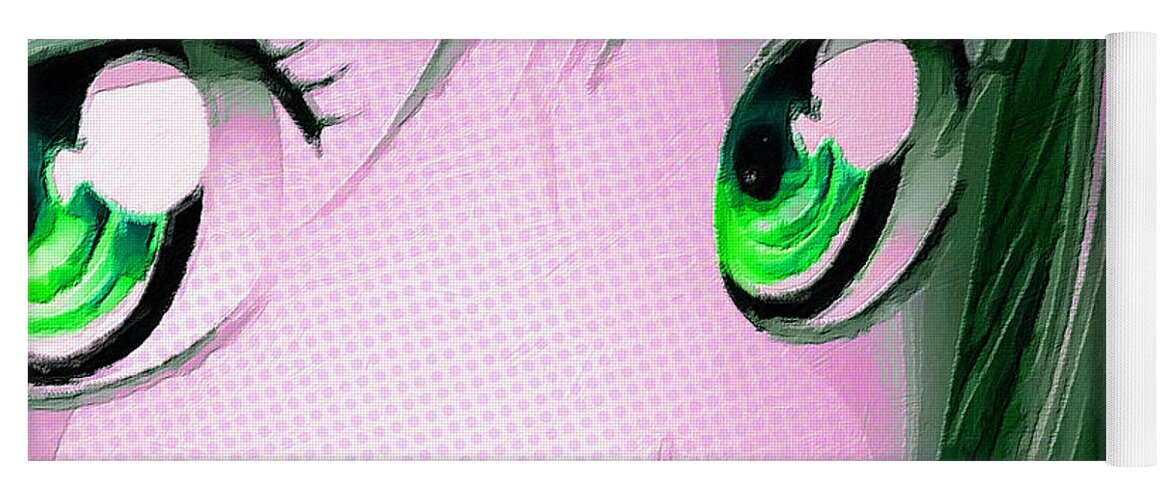Comics Yoga Mat featuring the painting Anime Girl Eyes 2 Pink by Tony Rubino