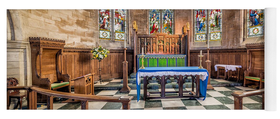 Holy Trinity Yoga Mat featuring the photograph Apse Windows Llandudno by Adrian Evans