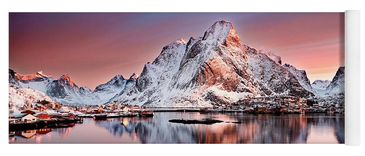 2012 Yoga Mat featuring the photograph Arctic Dawn Over Reine Village by Janet Burdon