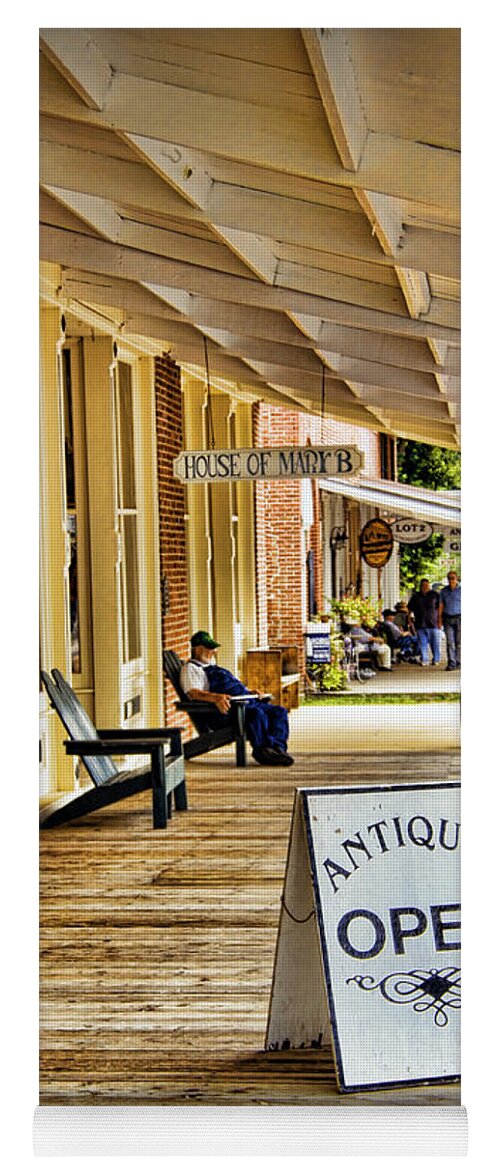 Arrow Yoga Mat featuring the photograph Arrow Rock - Boardwalk Shops by Cricket Hackmann