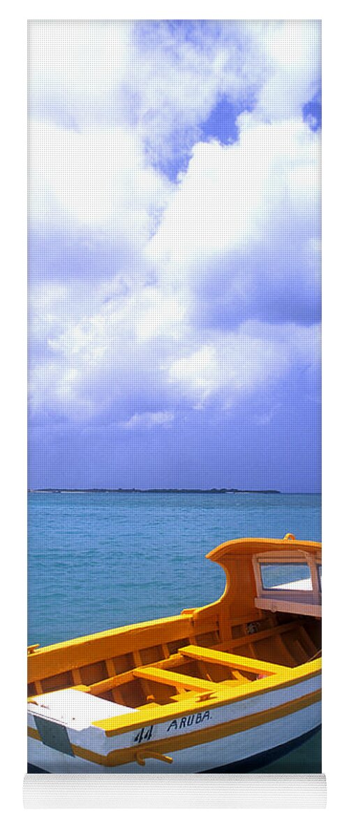 Vibrant Color Yoga Mat featuring the photograph Aruba. Fishing Boat by American School