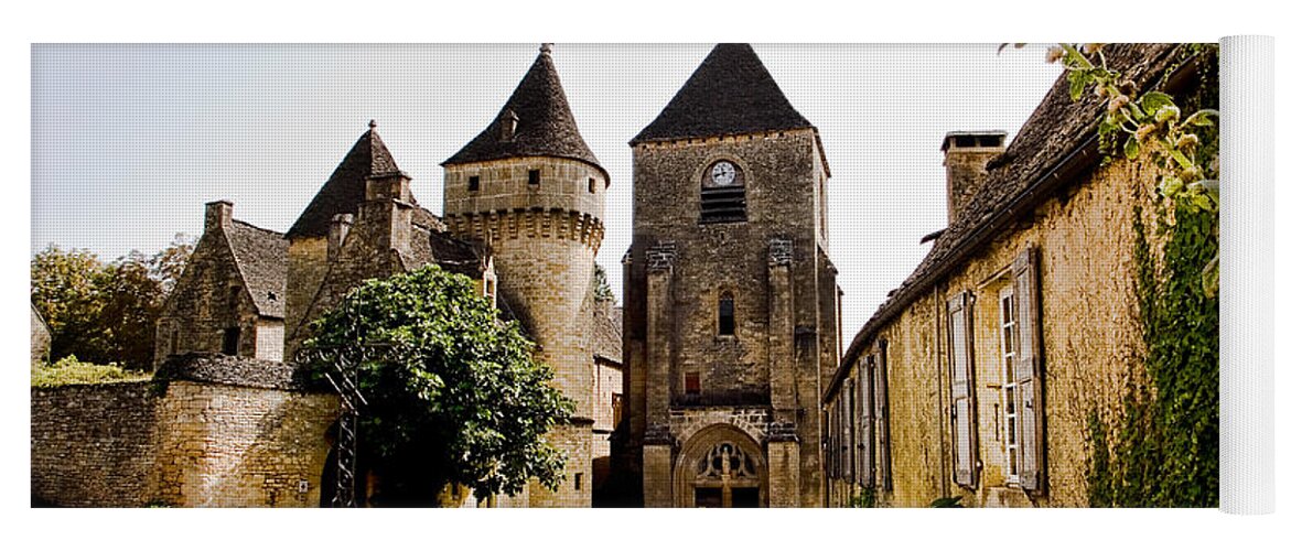 Saint Genies Yoga Mat featuring the photograph Asymmetric Tower and church of Saint Genies Perigord by Weston Westmoreland