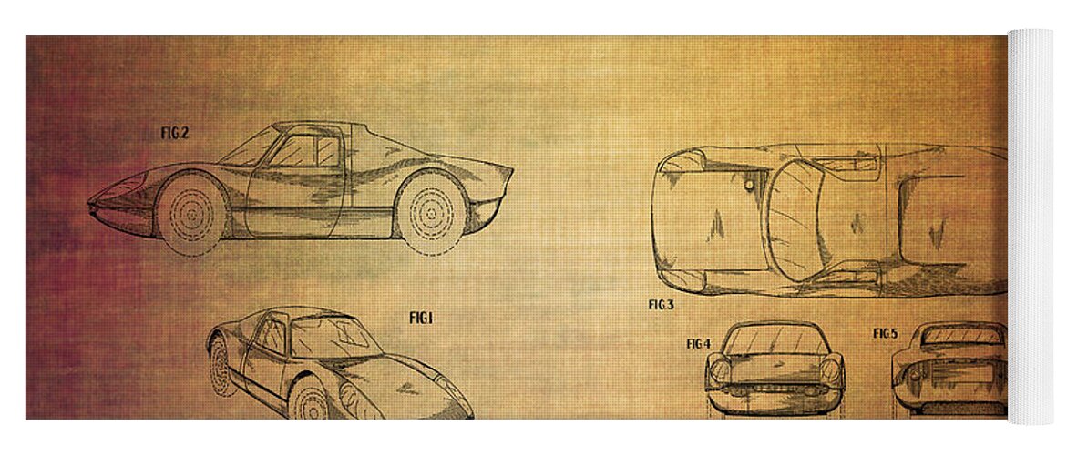 Porshe Yoga Mat featuring the digital art ATS GT Porshe patent from 1963 by Eti Reid