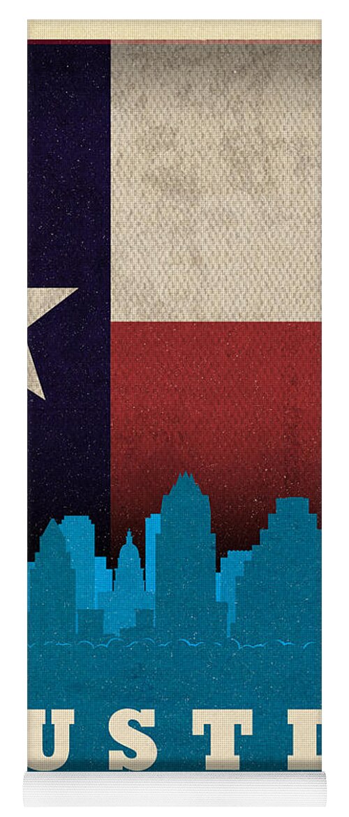 Austin Yoga Mat featuring the mixed media Austin City Skyline State Flag Of Texas Art Poster Series 010 by Design Turnpike