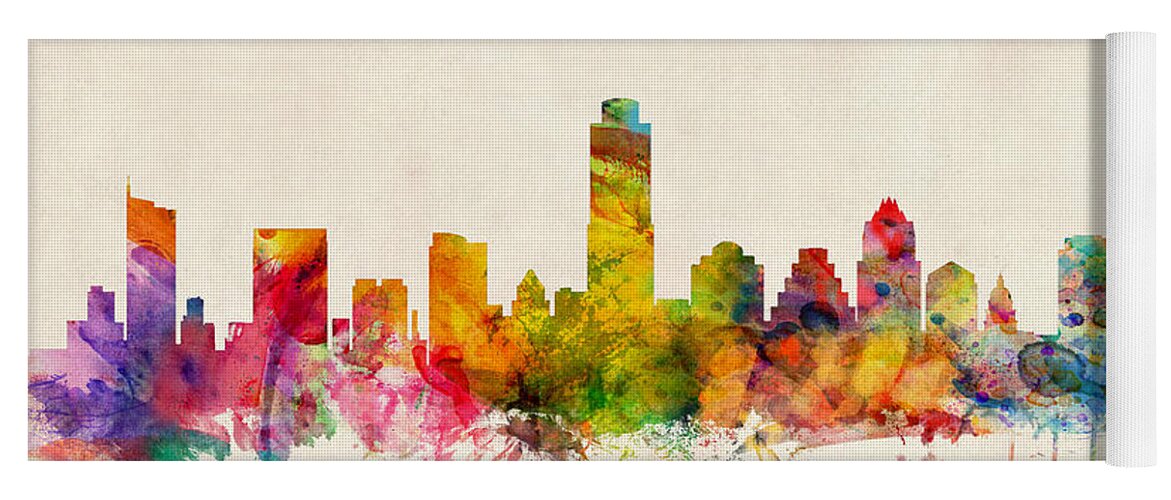 Watercolour Yoga Mat featuring the digital art Austin Texas Skyline by Michael Tompsett