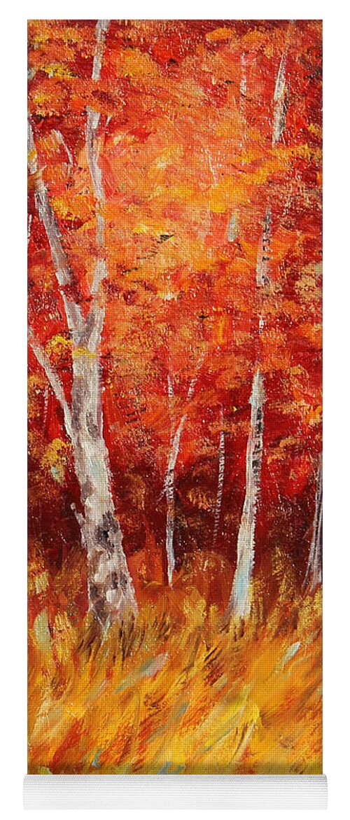 Autumn Yoga Mat featuring the painting Autumn Birch Wood by Meaghan Troup