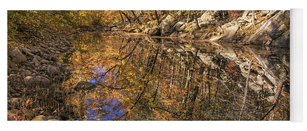Autumn Yoga Mat featuring the photograph Autumn Reflections on Big Shoal Creek - Arkansas by Jason Politte
