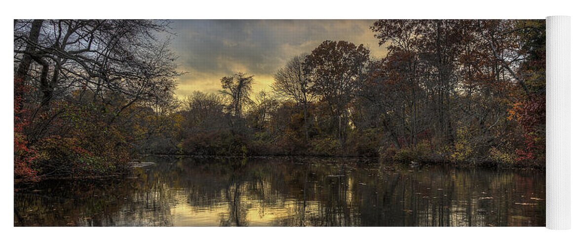 West Brook Pond Yoga Mat featuring the photograph Autumn sunset on West Brook Pond by Steve Gravano