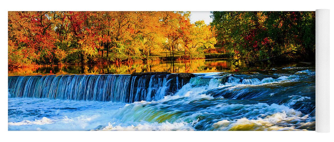 Amazing Autumn Flowing Waterfalls On The Tennessee Stones River Yoga Mat featuring the photograph Amazing Autumn Flowing Waterfalls On The River by Jerry Cowart