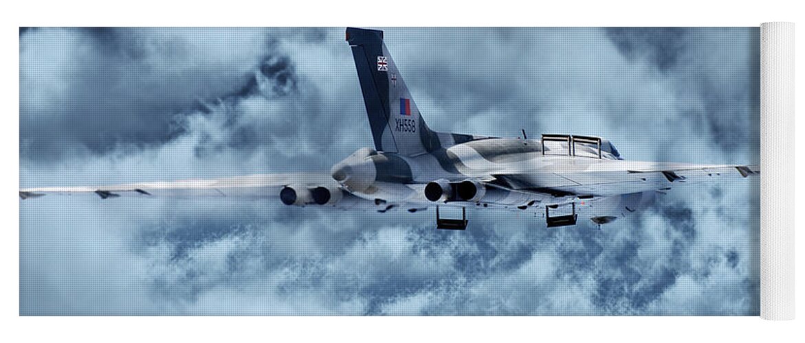 Vulcan Bomber Yoga Mat featuring the digital art Avro Vulcan Bomber XH558 by Airpower Art