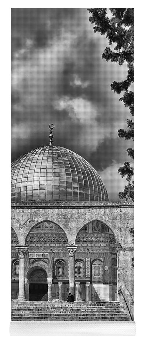 Israel Yoga Mat featuring the photograph Awaiting the Hour of Prayer BW by Mark Fuller