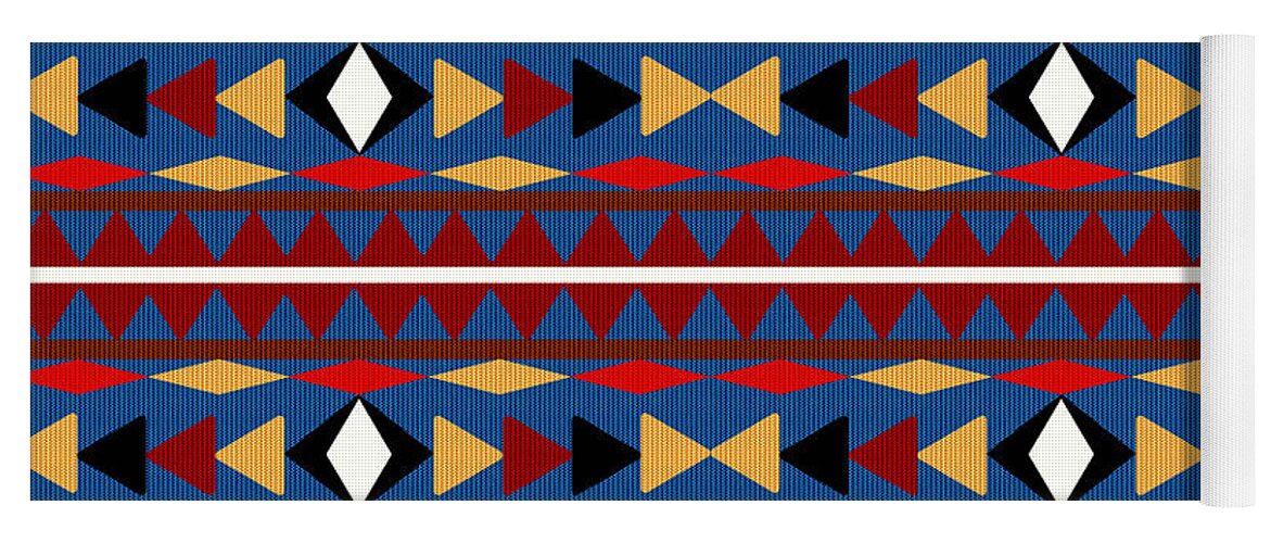 Aztec Yoga Mat featuring the mixed media Aztec Blue Pattern by Christina Rollo