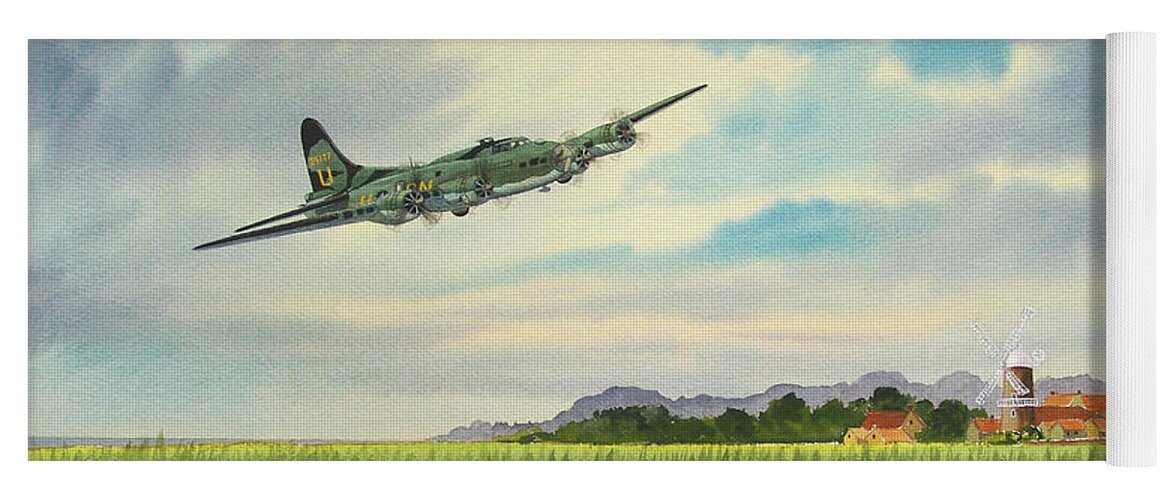 Aircraft Yoga Mat featuring the painting B17 over Norfolk England by Bill Holkham